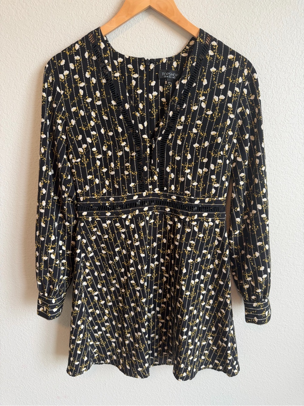 Topshop Black Floral Button-Front Empire Waist Dress